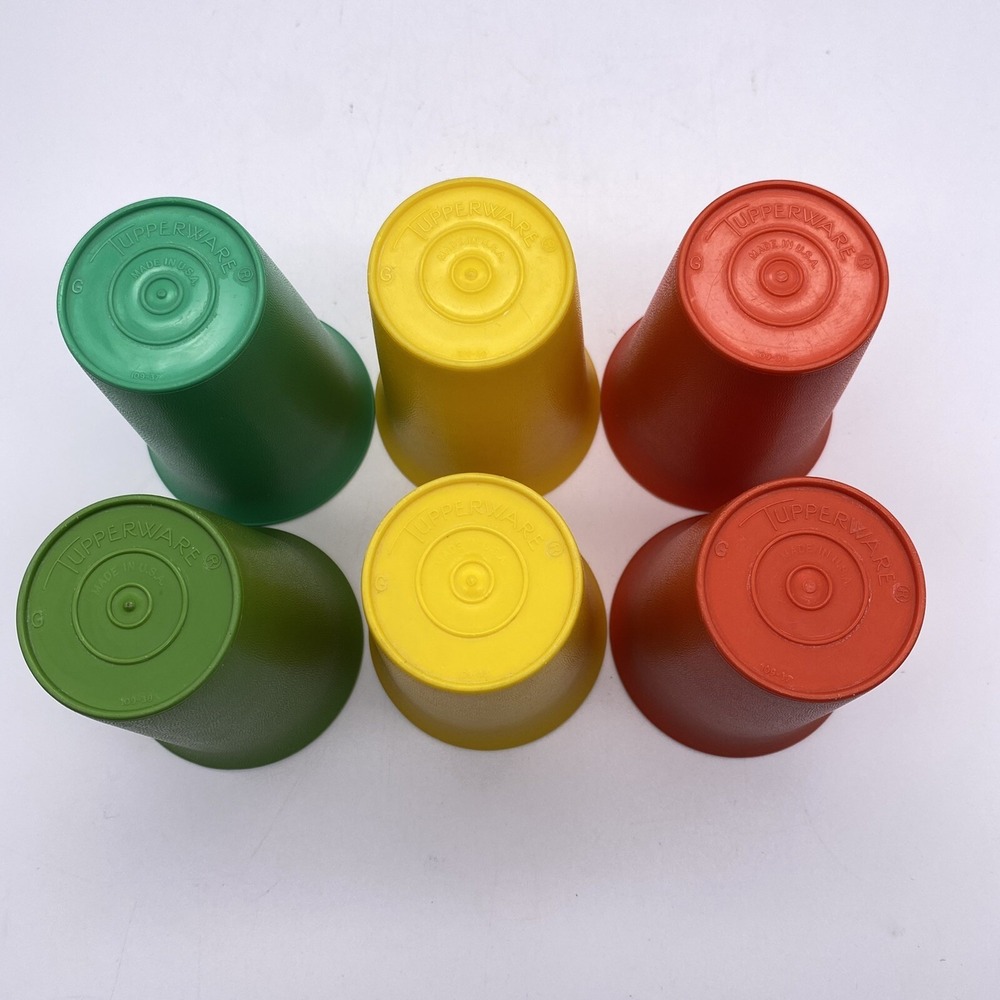 6 Vintage Tupperware Cups Tumblers #109-33,36,38,37. Red Green Yellow No Lids - Picture 4 of 5